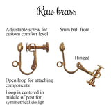 10 Raw Brass Clip On Earring Findings with Adjustable Screw Back