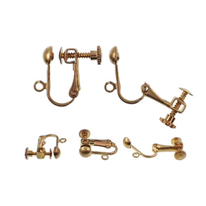 Raw Brass Clip On Earring Findings with Adjustable Screw Back, Loop, and 5mm Ball Front, Nickel Free
