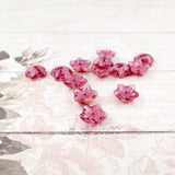 Pink Czech Flower Beads, 12 Pieces, 10x4mm Clear and Opaque Mix with Metallic Pink Wash