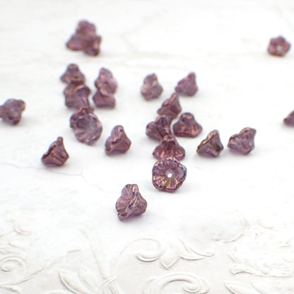 Crystal Vega Iris Luster Czech Glass Small Cup Flower Beads, 7x5mm, 25 Pieces