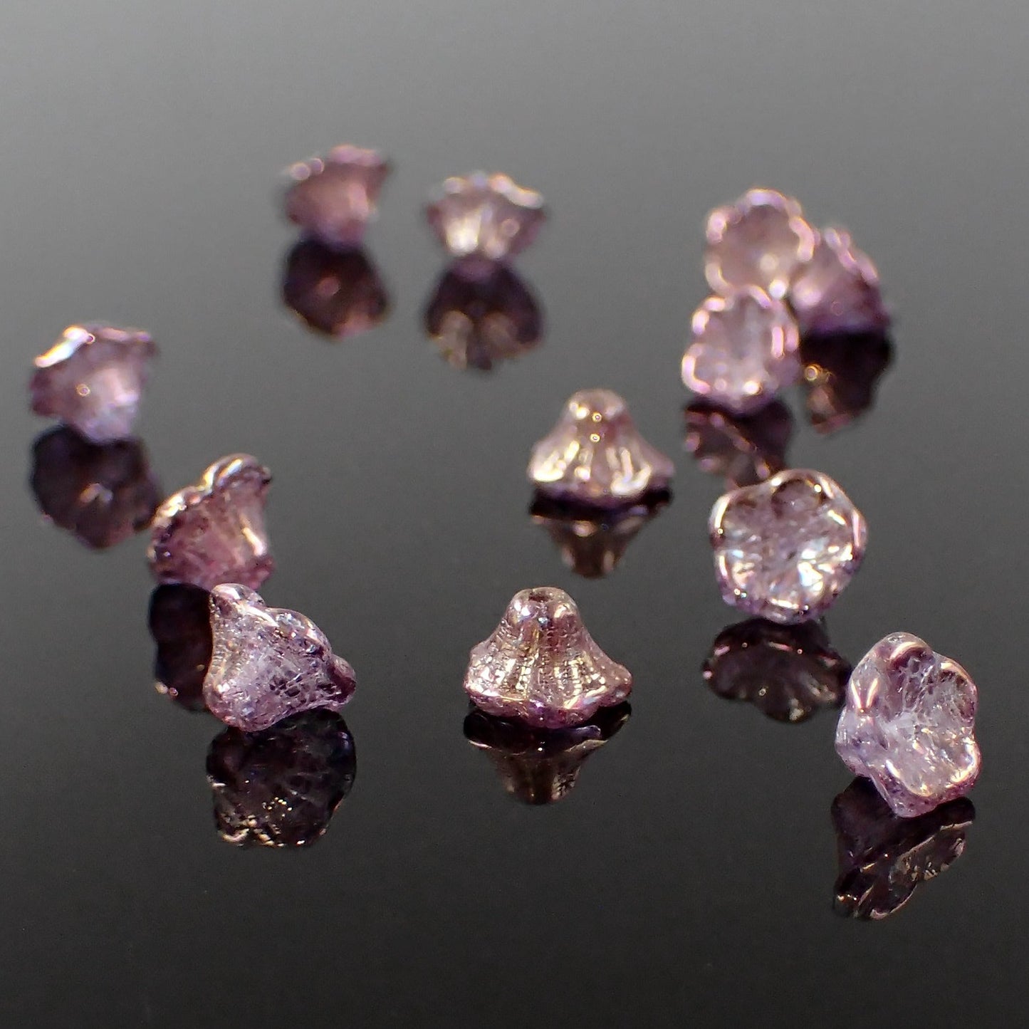 Crystal Vega Iris Luster Czech Glass Small Cup Flower Beads, 7x5mm, 25 Pieces