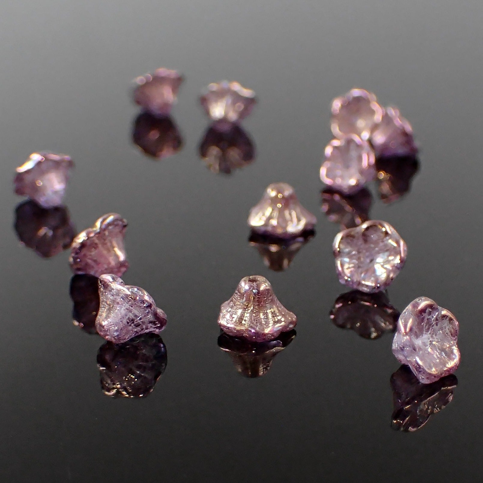 Crystal Vega Iris Luster Czech Glass Small Cup Flower Beads, 7x5mm, 25 Pieces