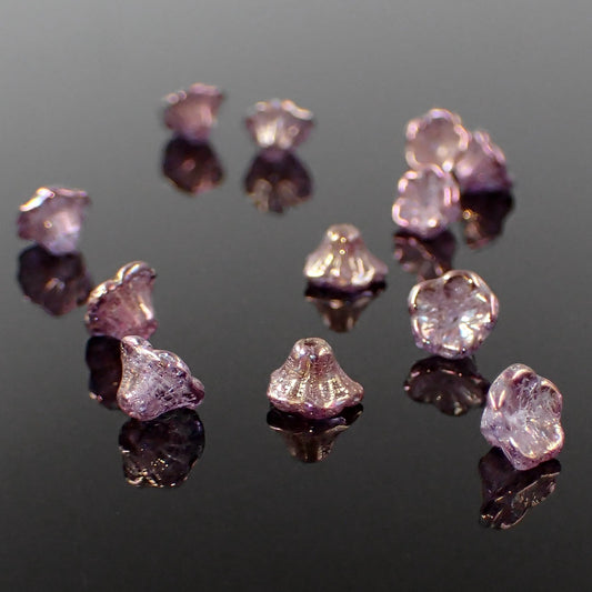 Crystal Vega Iris Luster Czech Glass Small Cup Flower Beads, 7x5mm, 25 Pieces