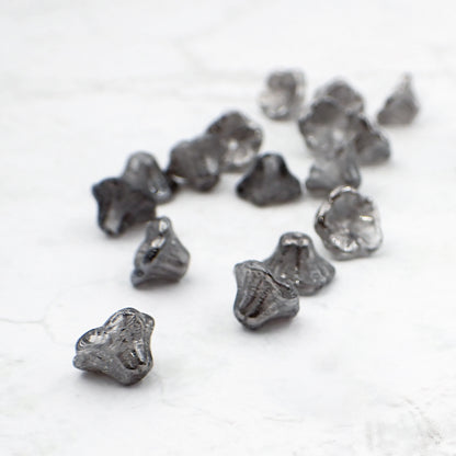 Crystal Chrome Czech Glass Small Cup Flower Beads 7x5mm