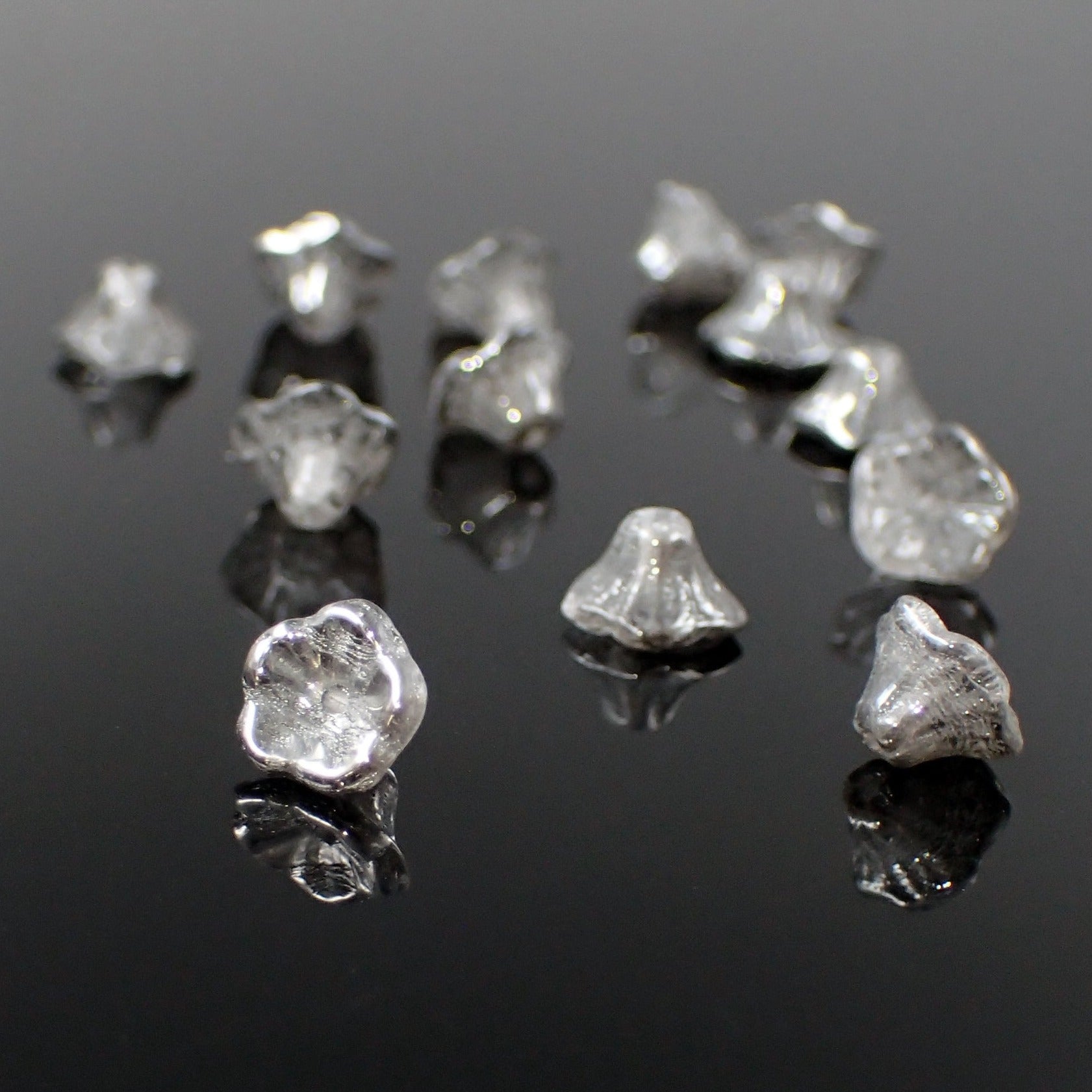 Crystal Chrome Czech Glass Small Cup Flower Beads 7x5mm