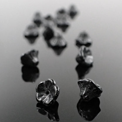 Jet Black Czech Glass Small Cup Flower Beads 7x5mm