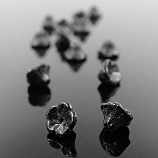 Jet Black Czech Glass Small Cup Flower Beads 7x5mm