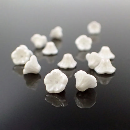 Luster White Alabaster Czech Glass Small Cup Flower Beads 7x5mm
