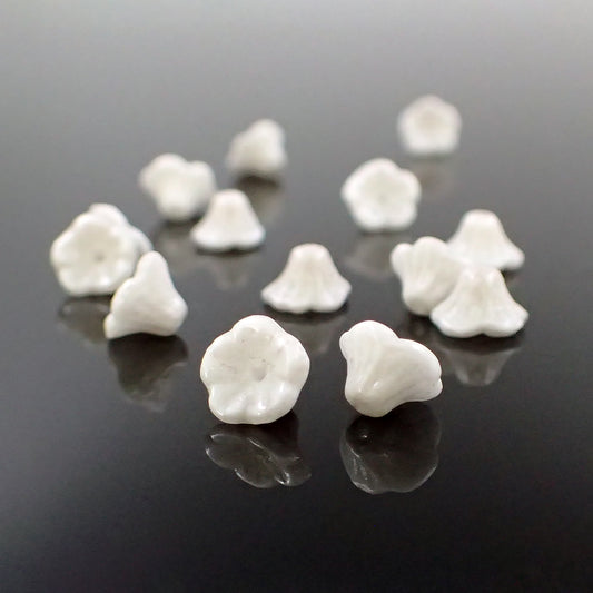 Luster White Alabaster Czech Glass Small Cup Flower Beads 7x5mm