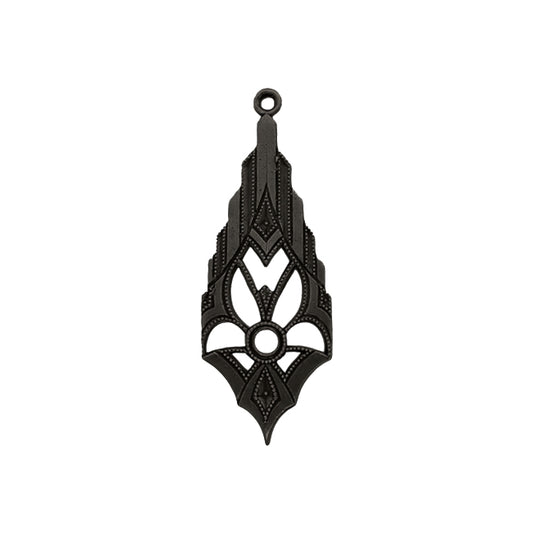 Fabulous Art Deco Pendant Drop - Black Brass Pendant with Round Stone Setting - 2 Pieces - European Made Brass