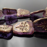 Artisan Czech Glass Dragonfly Beads - Transparent with Purple Bronze Luster 27x20mm