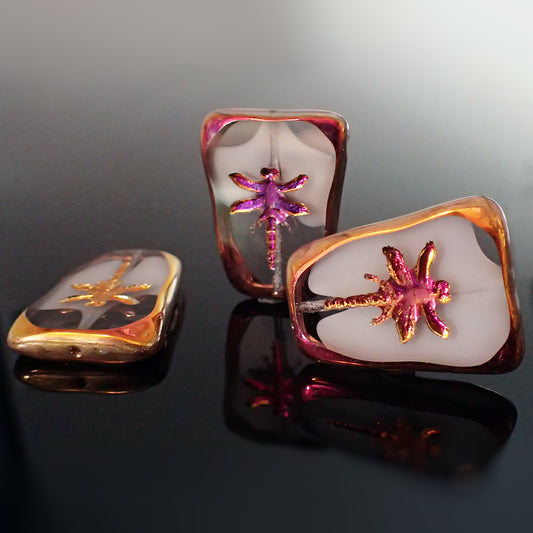 Artisan Czech Glass Beads Table Cut Dragonfly Beads - Clear White Mix with Sliperit Coating 27x20mm - 2 Pieces