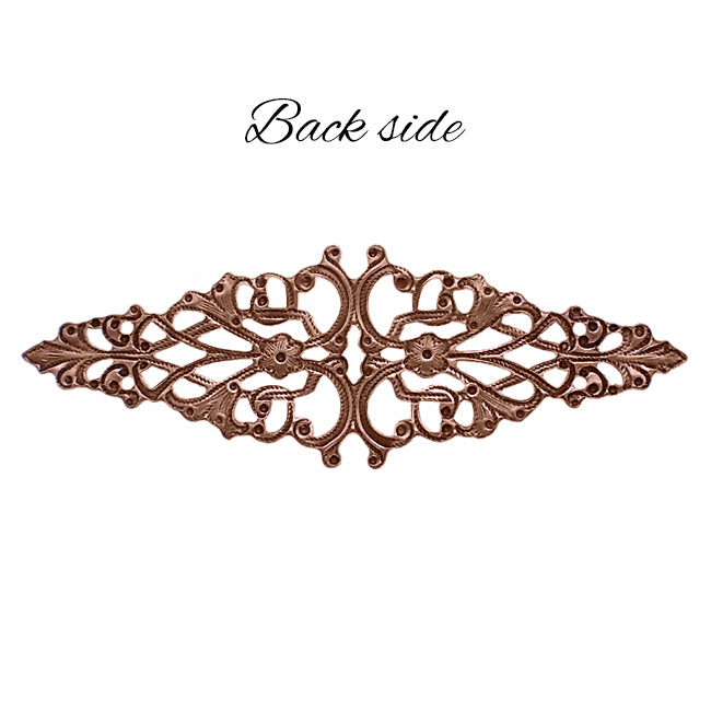 Floral Filigree Bar Stamping - Vintage Victorian Style Antiqued Copper Ox Finger Ring Base - Renaissance Steampunk Jewelry Supply - 2 Pieces