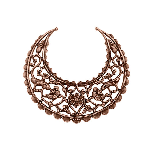 Medium Lacy Floral Hoop Filigree - Antiqued Copper Ox - Intricate Flourish Details - Nickel Free - 1 Piece - High Quality European Brass