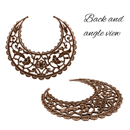 Medium Lacy Floral Hoop Filigree - Antiqued Copper Ox - Intricate Flourish Details - Nickel Free - 1 Piece - High Quality European Brass