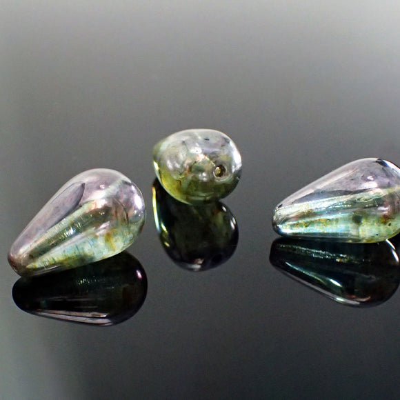 18x11mm Lumi Green Luster Czech Glass Teardrop Beads, 8 Pieces
