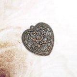 Romantic Floral Heart Filigree Pendant - Antiqued Brass Ox Jewelry Making Supplies
