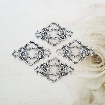 Antiqued Silver Victorian Style Filigree Connectors - Vintage Style Bracelet links Scrapbooking Embellishments with Floral Details