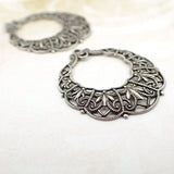 Filigree Hoops with Loop - Detailed Antiqued Silver Ox for Earrings - 2 Pieces - European Filigree Victorian French Renaissance Style