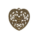 Romantic Floral Heart Filigree Pendant - Antiqued Brass Ox Jewelry Making Supplies