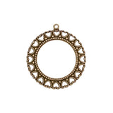 Round Frame Pendant with Hearts - Antiqued Brass Ox Frame of Hearts - Antique Vintage Style USA Made Nickel-Free
