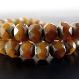 Rust Orange Artisan Czech Glass Rondelles - Topaz Brown Orange Mixed Matte with Antiqued Silver Patina