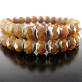 Rust Orange Artisan Czech Glass Rondelles - Topaz Brown Orange Mixed Matte with Antiqued Silver Patina