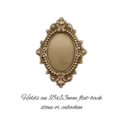 Antique Style Setting for 18x13mm Oval Flat Back Stones and Cabochons - Brass Ox - Nickel Free for Victorian Renaissance Designs - 2 Pieces