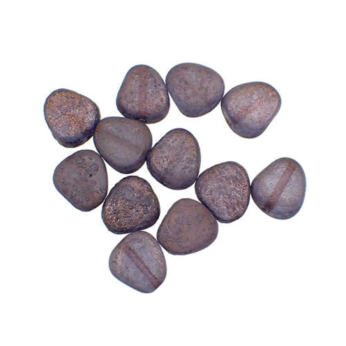 Etched Bronze Purple Czech Glass Nugget Beads - Matte Translucent Stone Luster Finish 11mm Pressed Chunky Beads - Purple Lumi