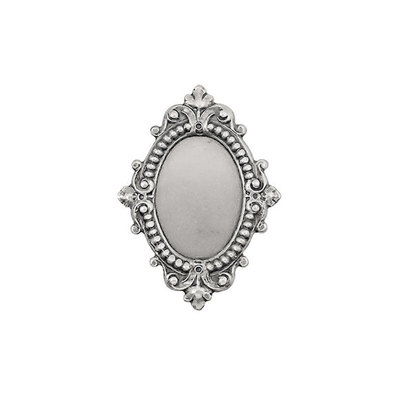 Silver Ox Antique Style Setting for 18x13mm Oval Flat Back Stones and Cabochons - Nickel Free for Victorian Renaissance Designs - 2 Pieces