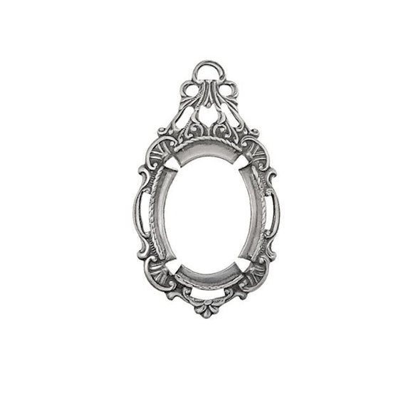 Silver Ox Pendant Setting with Prongs for 18x13mm Flat Back Stones and Cabochons - Nickel Free Made in the USA