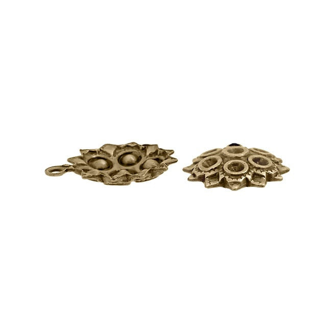 Chaton Settings for Multiple Stones - Antiqued Brass Ox Circular Setting Drop Charm or Pendant - Nickel Free Made in the USA - 4 Pieces