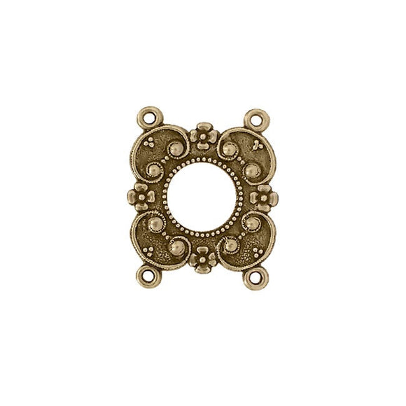 Floral Connectors with 4 Holes - Vintage Style Antiqued Brass Ox Bracelet Links - 2 Pieces