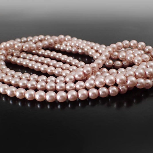 Pale Pink Shiny Czech Glass Faux Pearls - 6mm 25 Pieces - Light Rose Czech Pearl Beads for Jewelry Making