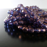 Transparent Amethyst Luster Czech Fire Polished Glass Beads - 6mm Beads 25 Pieces - Purple Lumi Lustered Beads