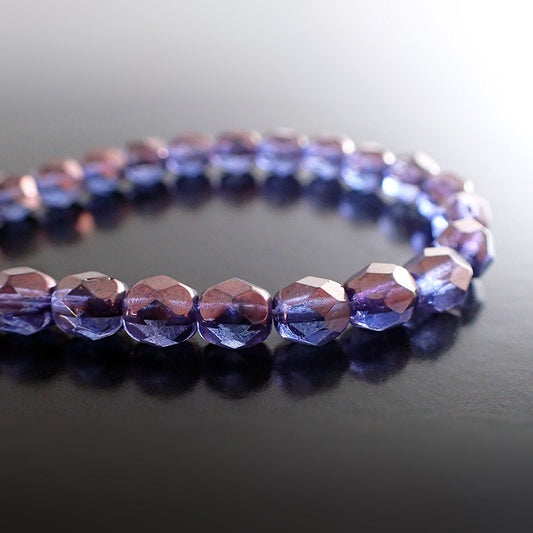Transparent Amethyst Luster Czech Fire Polished Glass Beads - 6mm Beads 25 Pieces - Purple Lumi Lustered Beads