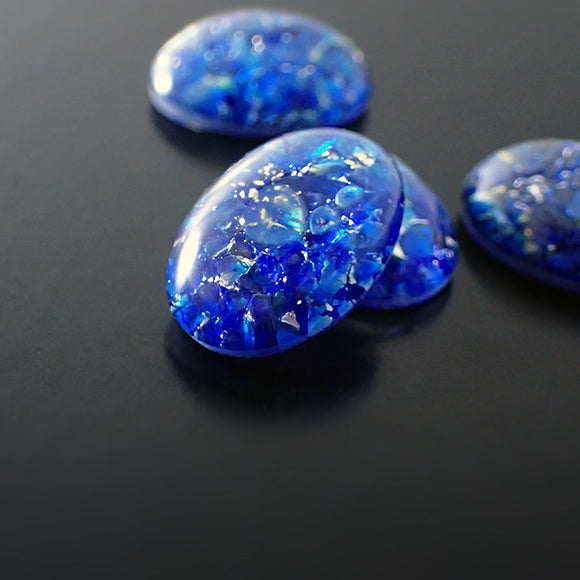Blue Oval Czech Glass Faux Opal Cabochon - Glass Opal Cabs - 18x13mm 18 x 13 mm 18mm - Bright Light and Dark Blue Flat Back Stones