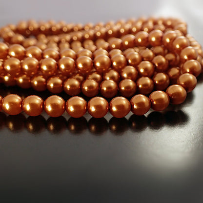 Pumpkin Shiny Czech Glass Faux Pearls - 6mm 25 Pieces - Rust Orange Autumn Czech Pearl Beads for Jewelry Making