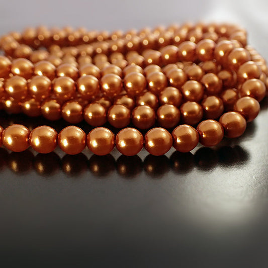 Pumpkin Shiny Czech Glass Faux Pearls - 6mm 25 Pieces - Rust Orange Autumn Czech Pearl Beads for Jewelry Making