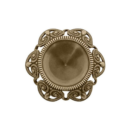 Filigree Setting for 14mm Rivoli Stones - 1 Piece European German Made Antiqued Brass Ox - For Pointed Back Swarovski 1122 Vintage Style