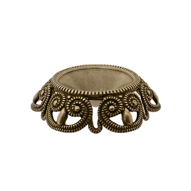 Filigree Setting for 14mm Rivoli Stones - 1 Piece European German Made Antiqued Brass Ox - For Pointed Back Swarovski 1122 Vintage Style