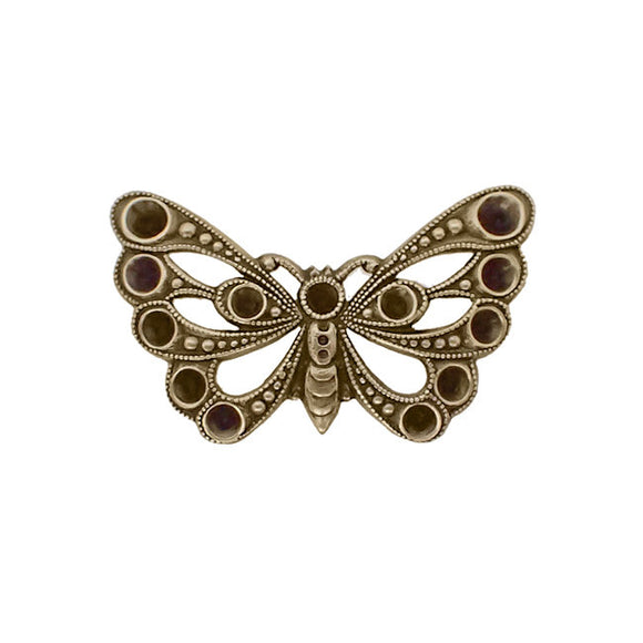 Butterfly Shaped Multi-Stone Chaton Setting Antiqued Brass Ox - Setting for Small Pointed Back Rhinestones - Nickel Free - 2 Pieces