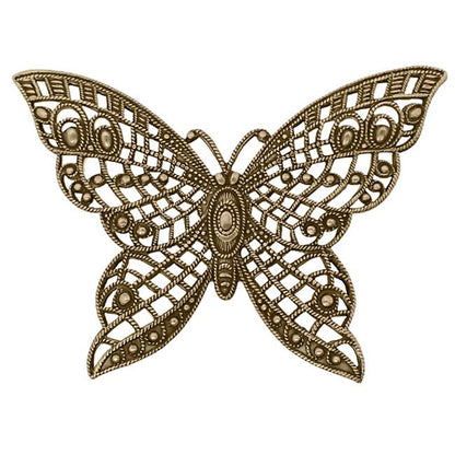Large Lacy Butterfly Shaped Filigree - Antiqued Brass Ox - Intricate Detail Dapt Wings - Nickel Free - 1 Piece - High Quality European Brass