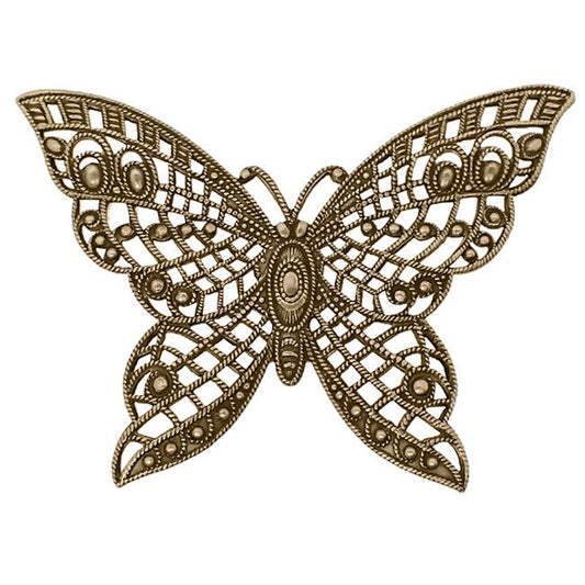 Large Lacy Butterfly Shaped Filigree - Antiqued Brass Ox - Intricate Detail Dapt Wings - Nickel Free - 1 Piece - High Quality European Brass