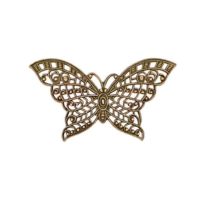 Lacy Butterfly Shaped Filigree - Antiqued Brass Ox - Intricate Detail Dapt Wings - Nickel Free - 1 Piece - High Quality European Brass