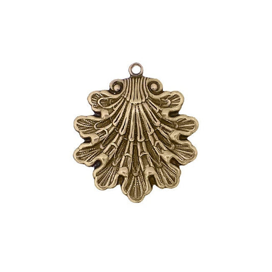Antique Brass Ox Seashell Pendants - 2 Pieces - Medium Size - Fantasy Whimsical Mermaid Sea shell Ocean Beach Themed Jewelry Supplies