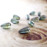 Lumi Green Luster Teardrops - 16 Pressed Glass Beads 15x8mm Rustic Mottled Finish for Jewelry Making - 15mm Tear Drops