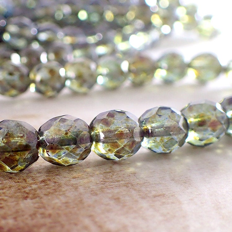 Czech Glass Beads - 8mm Fire Polished Lumi Transparent Green Luster