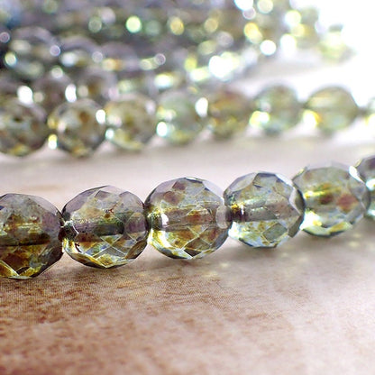 Czech Glass Beads - 8mm Fire Polished Lumi Transparent Green Luster