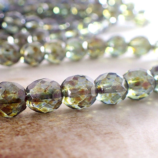 Czech Glass Beads - 8mm Fire Polished Lumi Transparent Green Luster